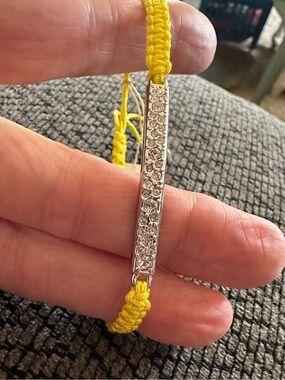 Fossil Yellow Braided Cord Bracelet with Crystal Bar